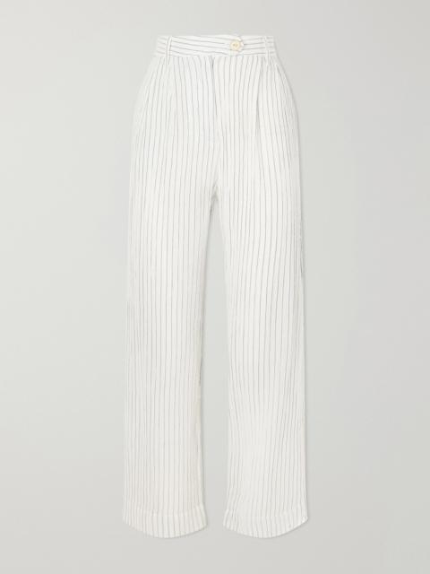 ALIX OF BOHEMIA Diana Sea Salt pleated pinstriped cotton-gauze wide-leg pants White