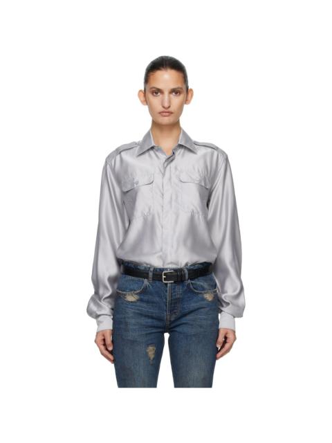 AARON ESH Gray Silk Military Shirt