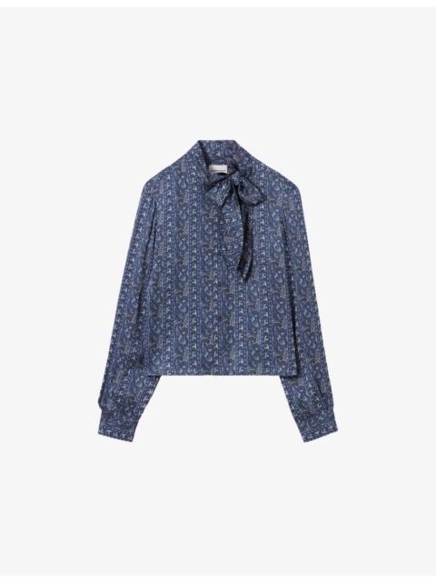 Claudie Pierlot Paisley-Print Pussybow-Neck Woven Shirt
