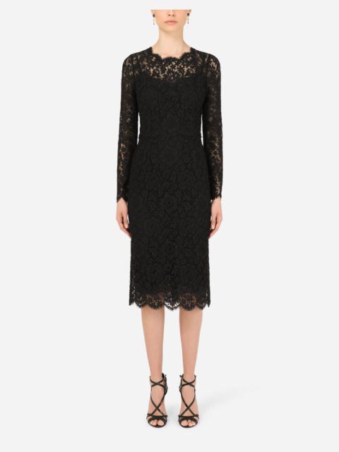 Long-sleeved calf-length dress in cordonetto lace
