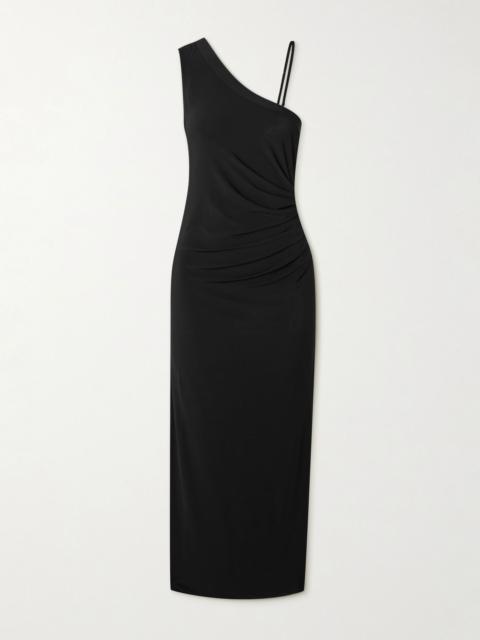 Max Mara Fiabe one-shoulder ruched stretch-jersey midi dress Black