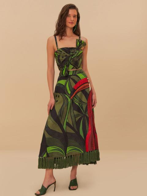 FARM RIO Black Coconut Tree Flow Embroidered Skirt