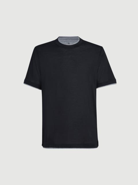 Brunello Cucinelli Silk and cotton jersey crew neck T-shirt with faux-layering