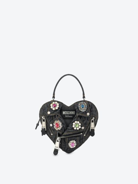Moschino JEWELS MOSCHINO HEART DENIM BIKER BAG