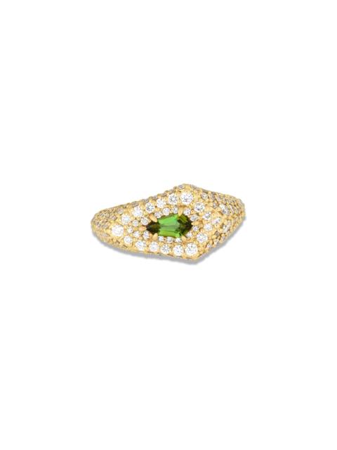STONE AND STRAND Pave Encrusted Green Tourmaline Shield Signet Ring