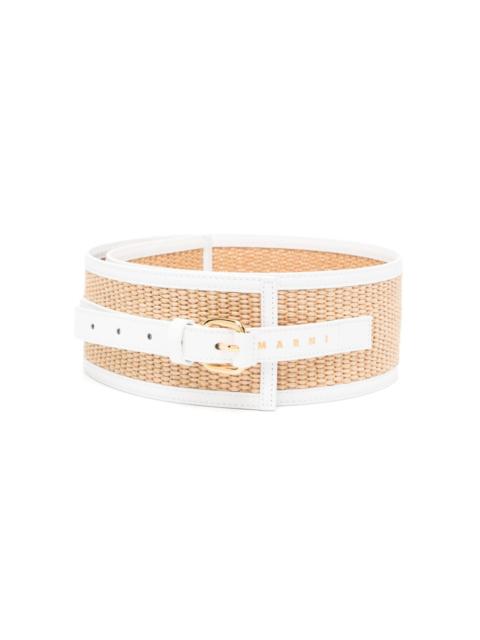 leather-trim raffia wide belt