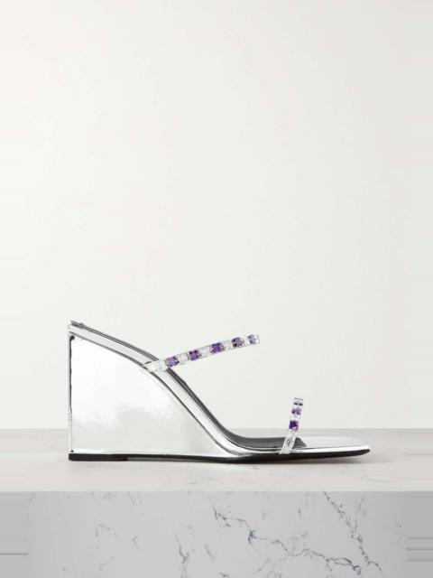 Shangay crystal-embellished mirrored-leather wedge mules