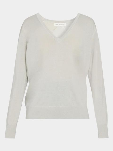 Dries Van Noten Diamond Ajoure Stitch V-Neck Sweater