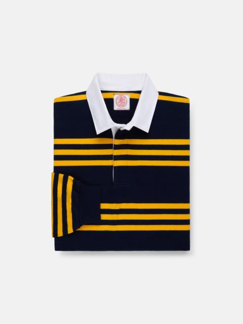 J. PRESS MADE-IN-USA NAVY & GOLD TRIPLE STRIPE COTTON RUGBY