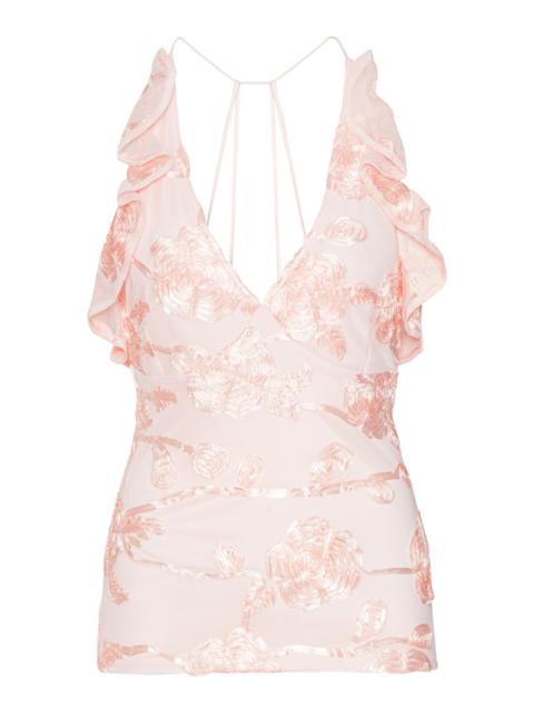 ROTATE Ruffled Mesh Tank Top light pink