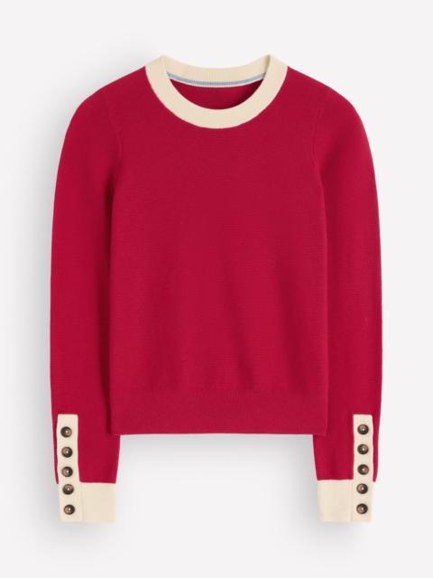 BODEN Grace Colour Block Sweater-Poppy Red, Ivory
