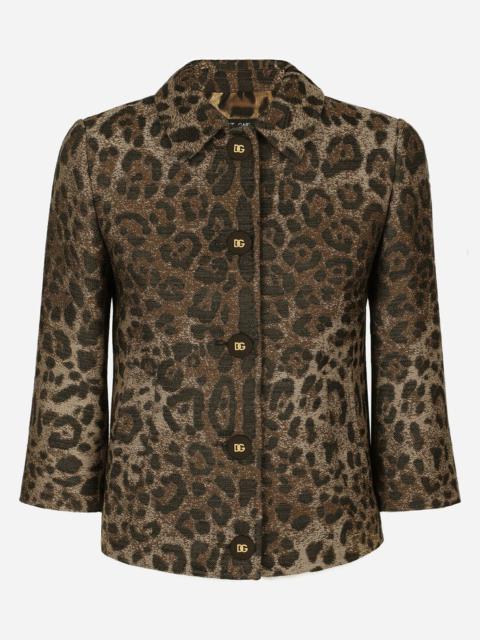 Wool jacquard Gabbana jacket with leopard design