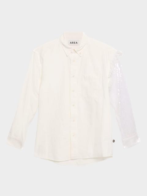 AREA Deconstructed Sequined Sleeve Button-Down Shirt
