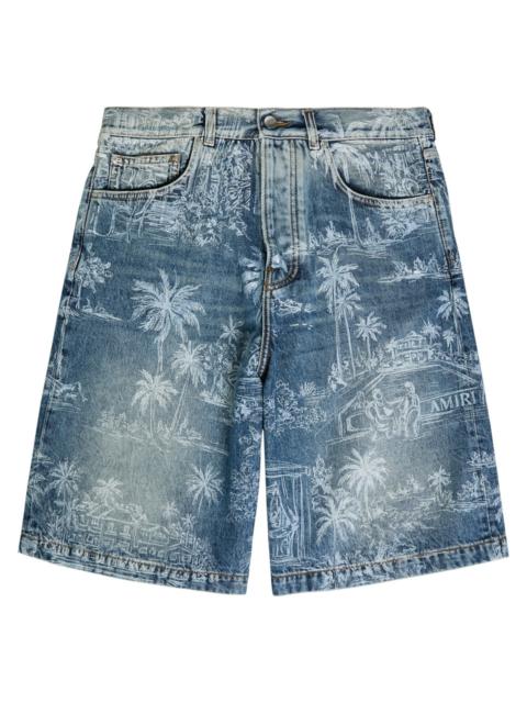AMIRI Amiri Palm Printed Denim Shorts