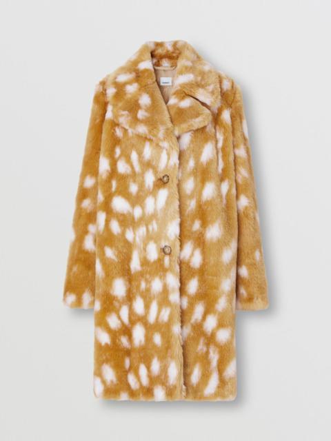 Burberry Deer Print Faux Fur Pea Coat