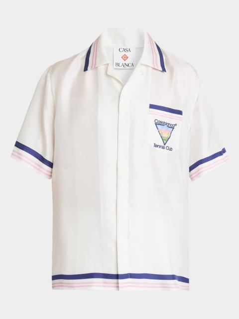 CASABLANCA Men's Silk Cuban-Collar Polo Shirt
