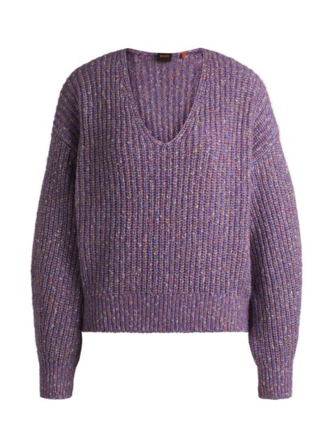 BOSS RELAXED-FIT V-NECK SWEATER IN A RIBBED KNIT