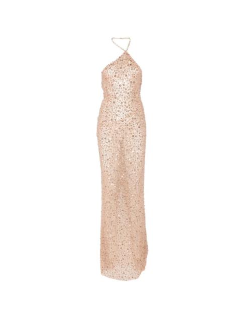THE NEW ARRIVALS ILKYAZ OZEL sequin-embellished halterneck maxi dress