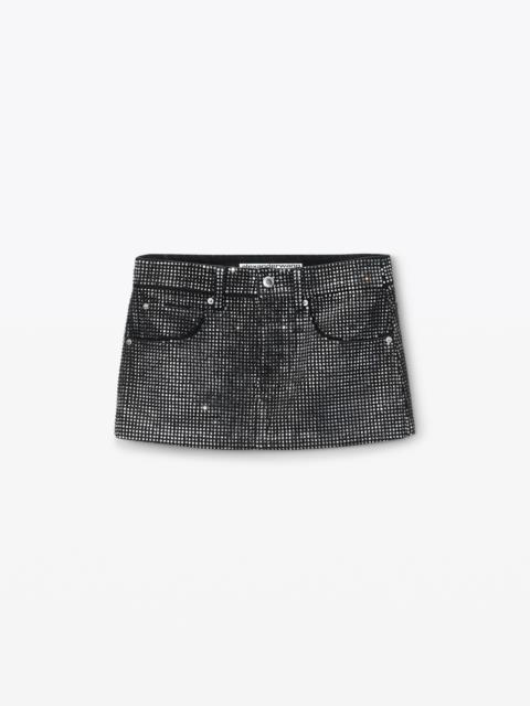 crystal hotfix mini skirt in cotton denim