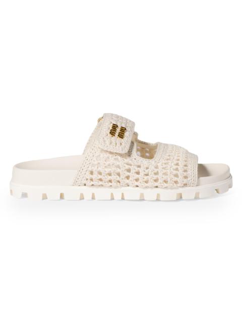 Miu Miu Women's Crochet Sandals - Beige Khaki