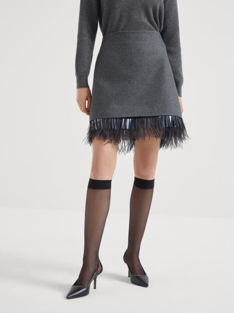 Brunello Cucinelli Virgin wool and cashmere flannel couture mini skirt with detachable dazzling feather insert
