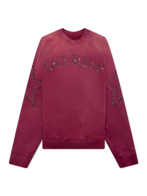 SATOSHI NAKAMOTO STAR STUDDED CREWNECK - BURGUNDY