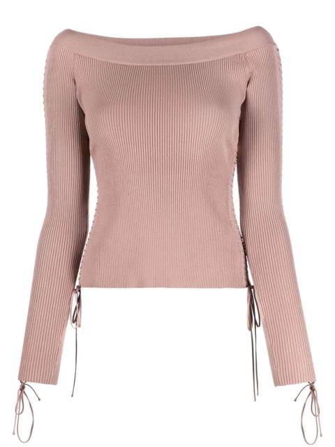 lace-detail knitted wide-neck top
