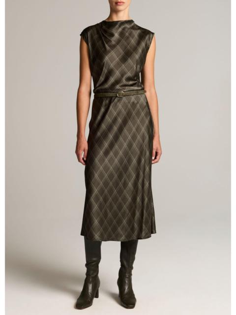 Vince Diamond Plaid Matte Satin Slip Skirt