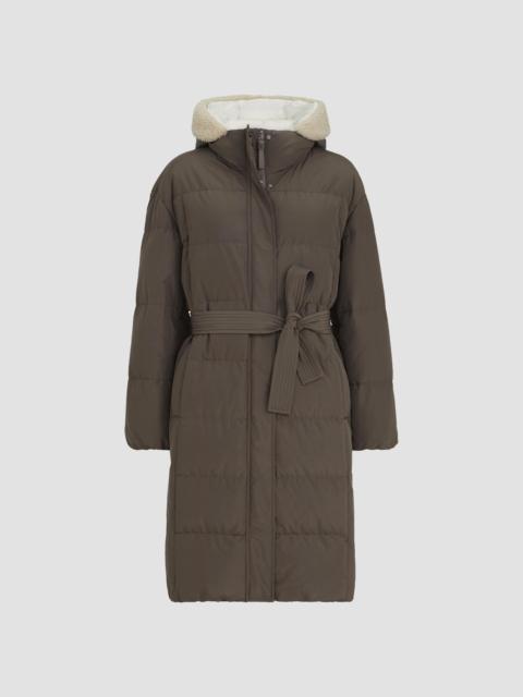Brunello Cucinelli Women's Techno Cotton Taffeta Down Coat with Shearling Inserts - Brown