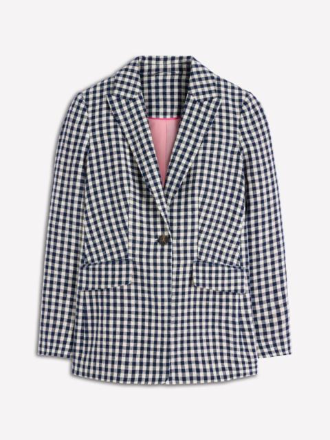 BODEN Woodbridge Linen Blazer-Navy, Ivory Gingham