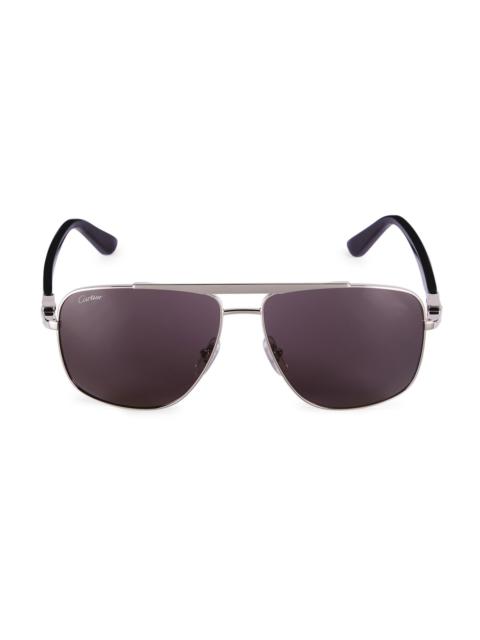 Cartier Men's C Décor Signature 58MM Platinum Navigator Sunglasses - Silver