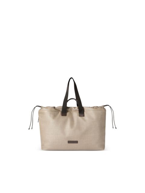 Brunello Cucinelli Raffia-effect nylon and leather small leisure bag