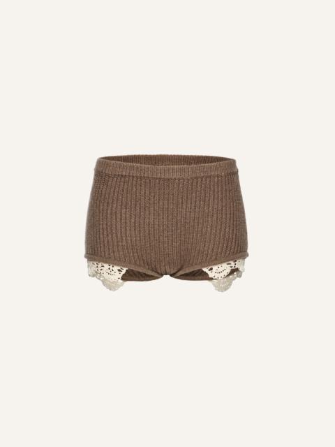 MAGDA BUTRYM Lace detail ribbed knitwear shorts in beige