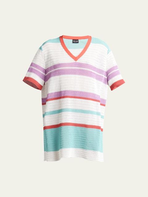 GIORGIO ARMANI Striped Crochet Mini T-Shirt Dress