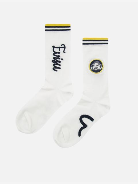 EVISU GODHEAD BADGE EMBROIDERY LONG SOCKS