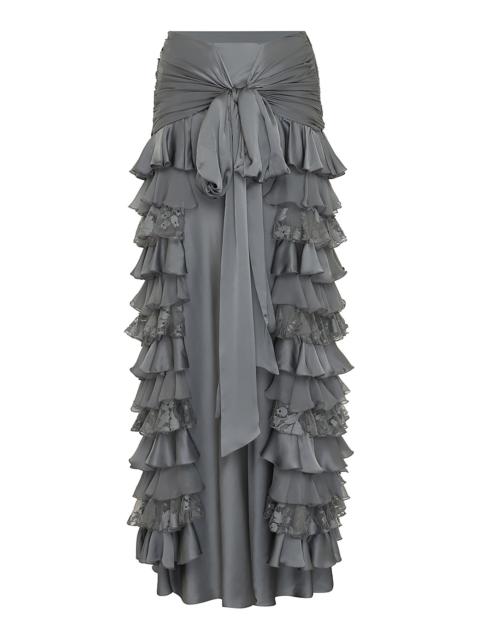 Zimmermann Valiant Ruffled Silk Maxi Skirt blue