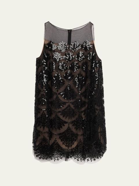 Oscar de la Renta Fern Embroidered Sleeveless Mini Shift Dress