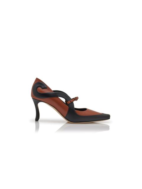 Manolo Blahnik Brown and Black Nappa Leather Mary Jane Pumps