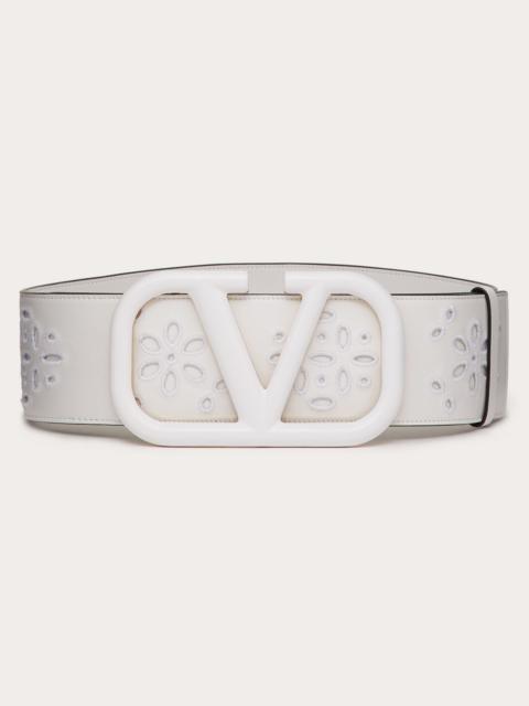 Valentino VLOGO SIGNATURE BELT IN CALFSKIN WITH SAN GALLO EMBROIDERY 70 MM