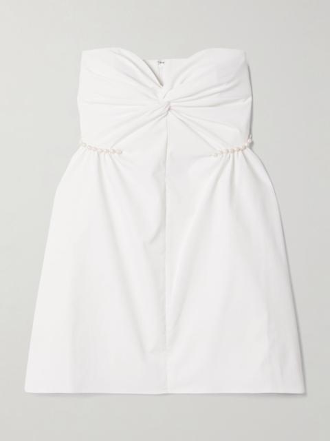 KIKA VARGAS Fiona strapless faux pearl-embellished twisted twill mini dress White