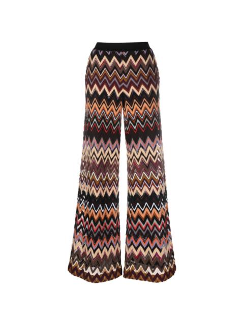 zigzag-knit wide-leg trousers