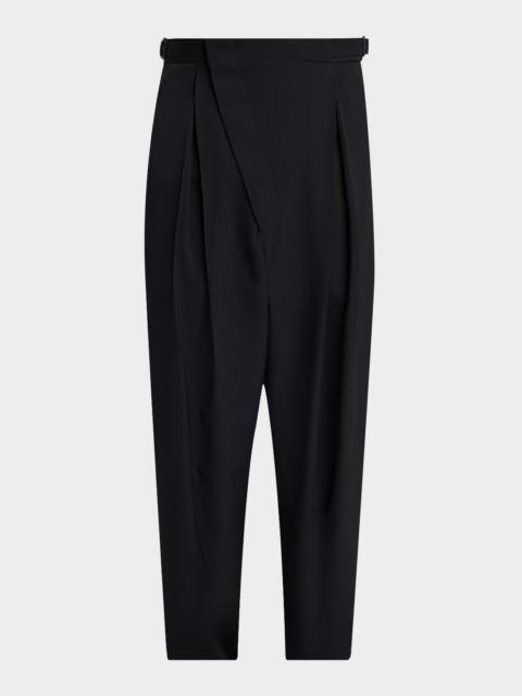 Bottega Veneta Men's Asymmetric High-Rise Pleated Wool Trousers