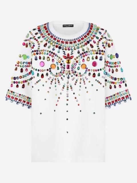 Technical fabric T-shirt with crystals