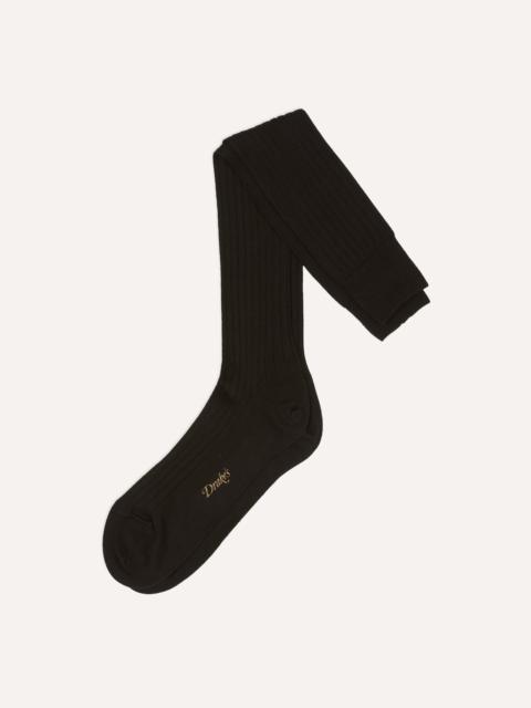 Drake's Black Cotton Over-the-Calf Socks