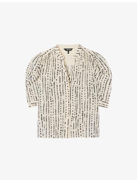 WHISTLES Dashed Spot Gathered Woven Blouse