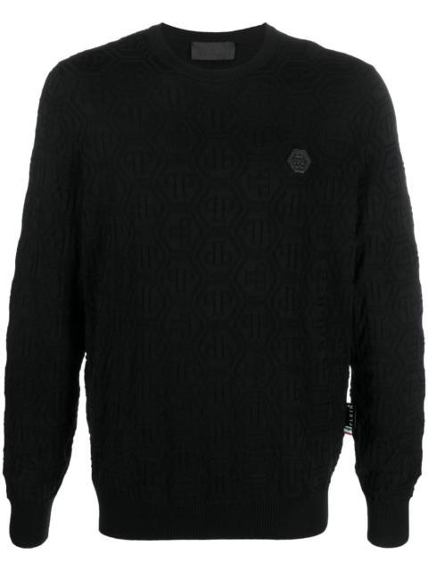 PHILIPP PLEIN logo-patch crew neck jumper