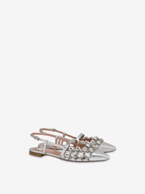 Moschino LAMINATED SLINGBACK BALLET FLATS WITH JEWEL STONES