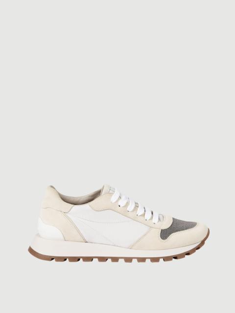 Brunello Cucinelli Suede and techno fabric runners with precious toe