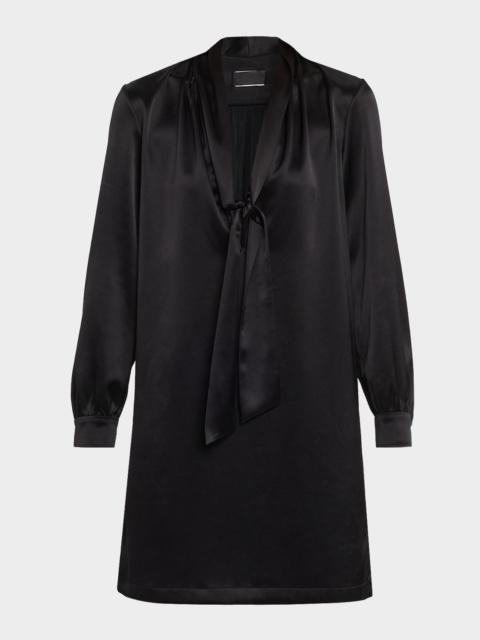NILI LOTAN Neck-Scarf Silk Long-Sleeve Mini Dress