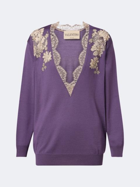 Valentino Lace-trimmed virgin wool sweater